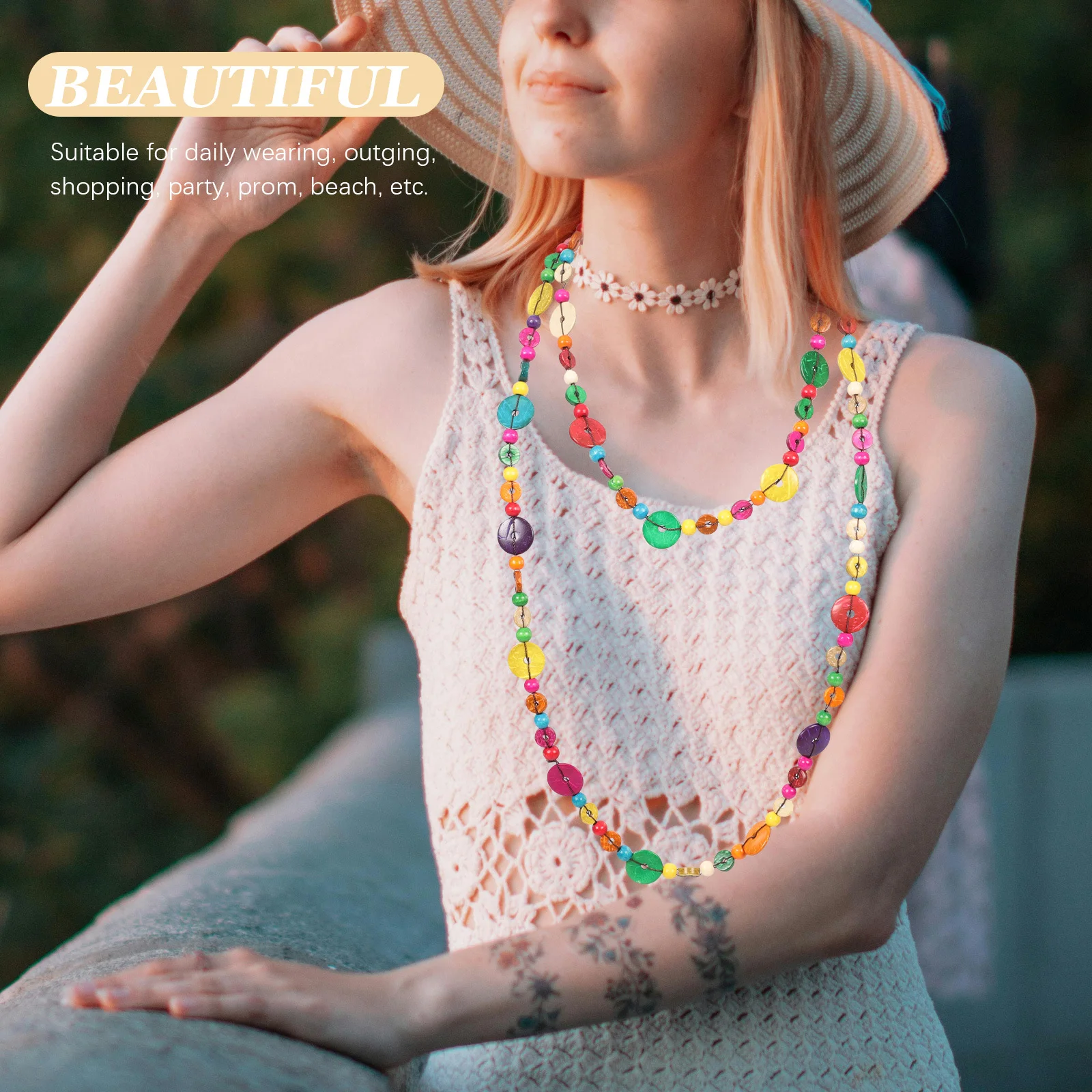 

Bohemia Coconut Shell Necklace Lightweight Bead Pendant Jewelry Gift for Women Girls Bohemia Necklace