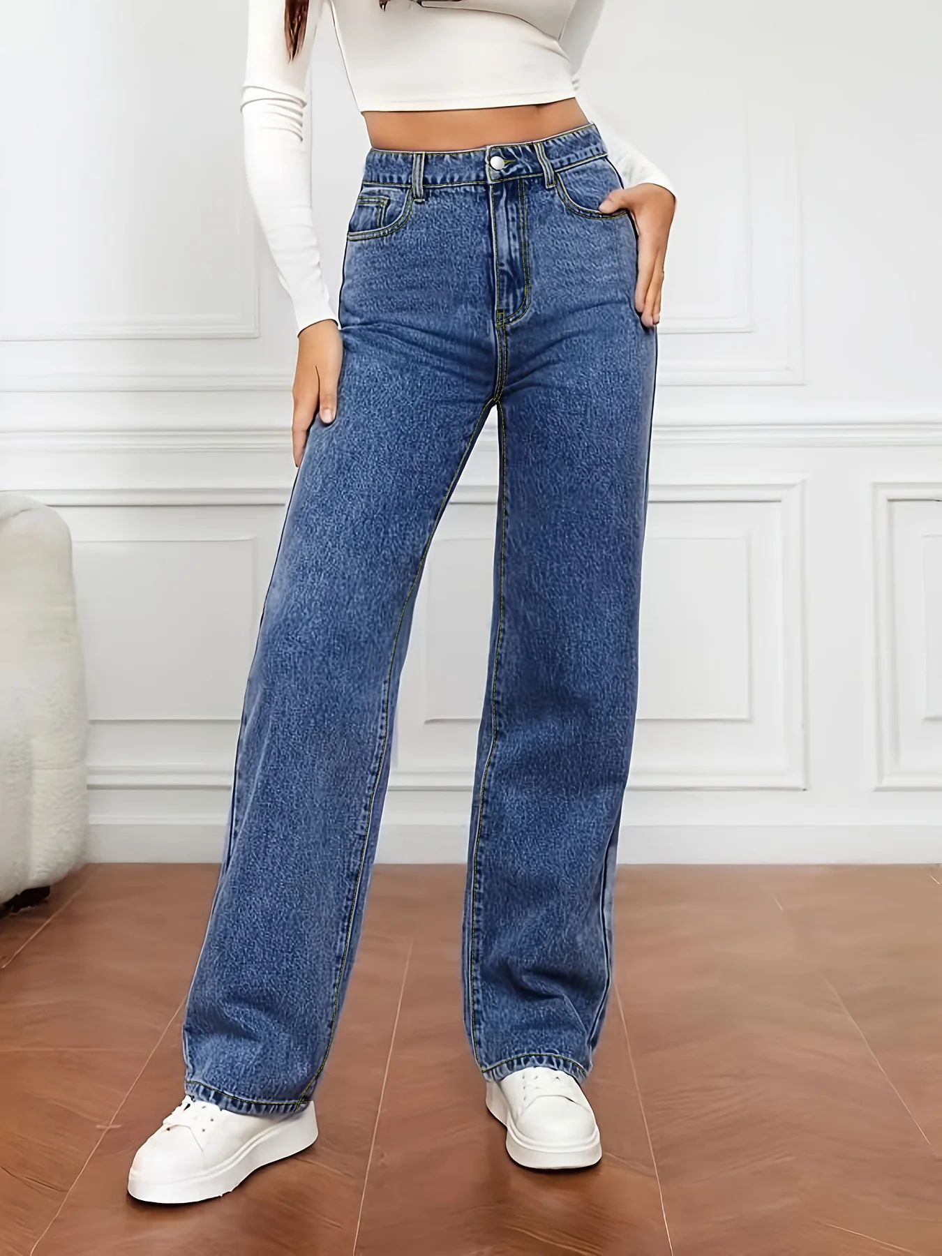 Plus Size Light Blue Wide Leg Denim Pants