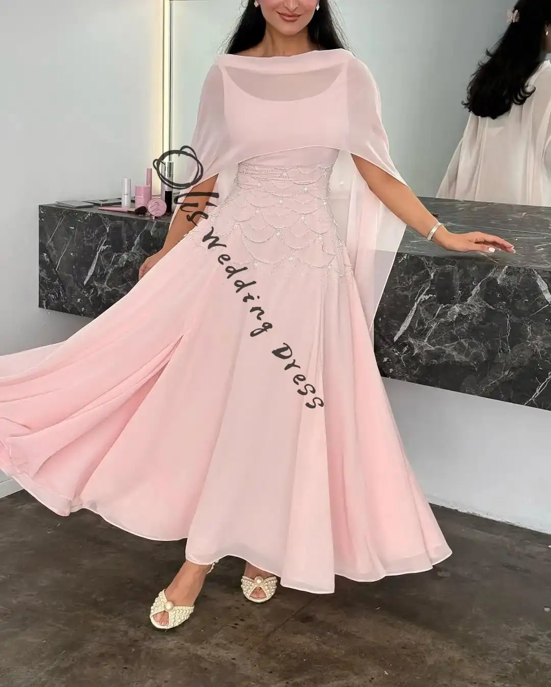 

customized Sleeveless Prom Dresses Scoop Neck Pleated Beadings Ankle Length Formal Party Dresses Evening Dresses