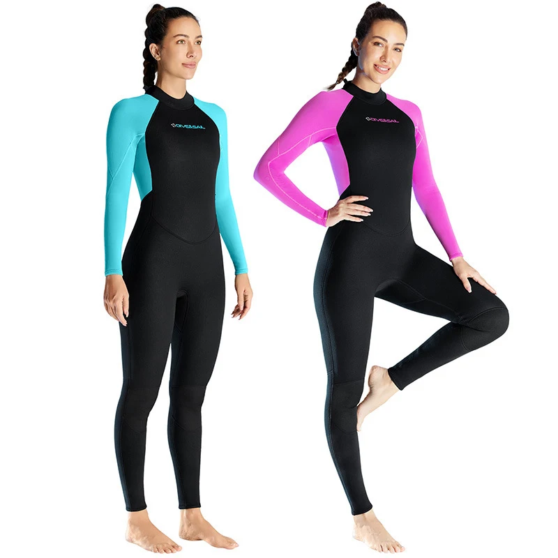 Women's 3mm Neoprene Wet Suits Full Body Wetsuit for Diving Snorkeling Surfing Swimming Canoeing in Cold Water Back Zipper Strap