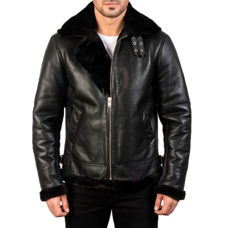 Men’s Bomber Black Aviator Flying Faux Fur Shearling Real Leather Jacket Fashion Trends