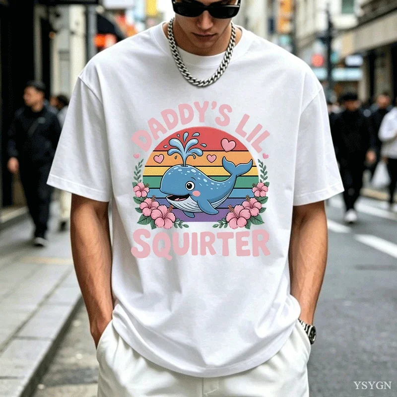 Unisex T‑shirt Cute Cartoon Whale Graphic Tee Crew Neck Short Sleeve Retro Men Sunset Floral Heart Ocean Animal Casual Top
