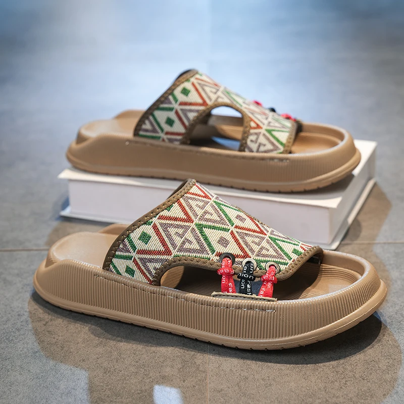 

Summer Leisure Slide Slippers for Men Soft Elastic Upper Wear Resist Sole Daily Home Outdoor Street Walking Footwear Shoe
