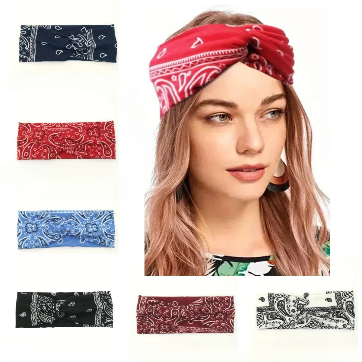 

Quick Drying Paisley Knitted Wide Brimmed Cross Hair Band Amoeba Printed Vintage Headscarf Sports Casual Elastic Yoga Headband