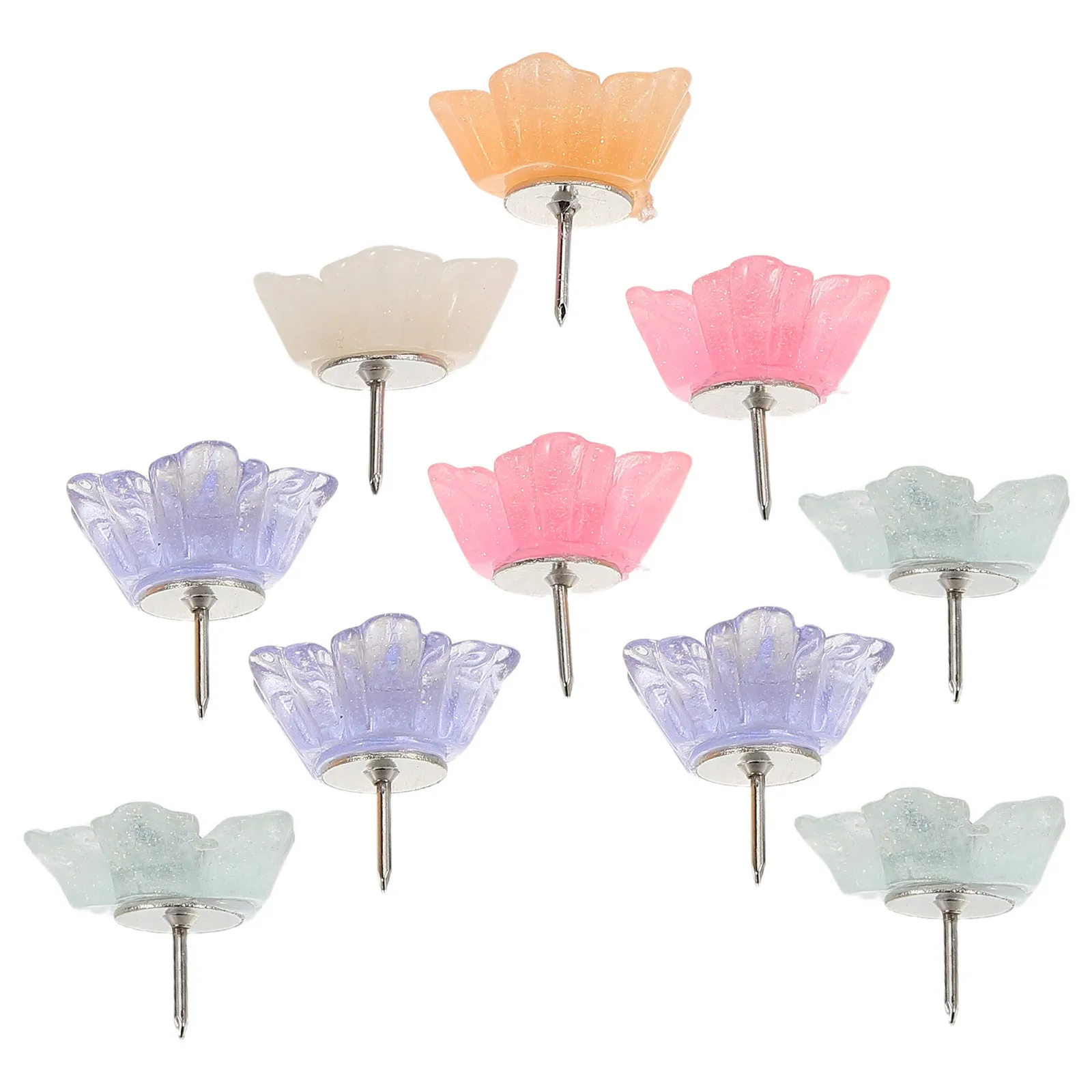 10 قطعة من دبابيس دفع الزهور الشفافة المصنوعة من الراتنج على شكل زهرة لتزيين المكتب والمنزل ولوحة الفلين تستخدم دبوسًا على الحائط