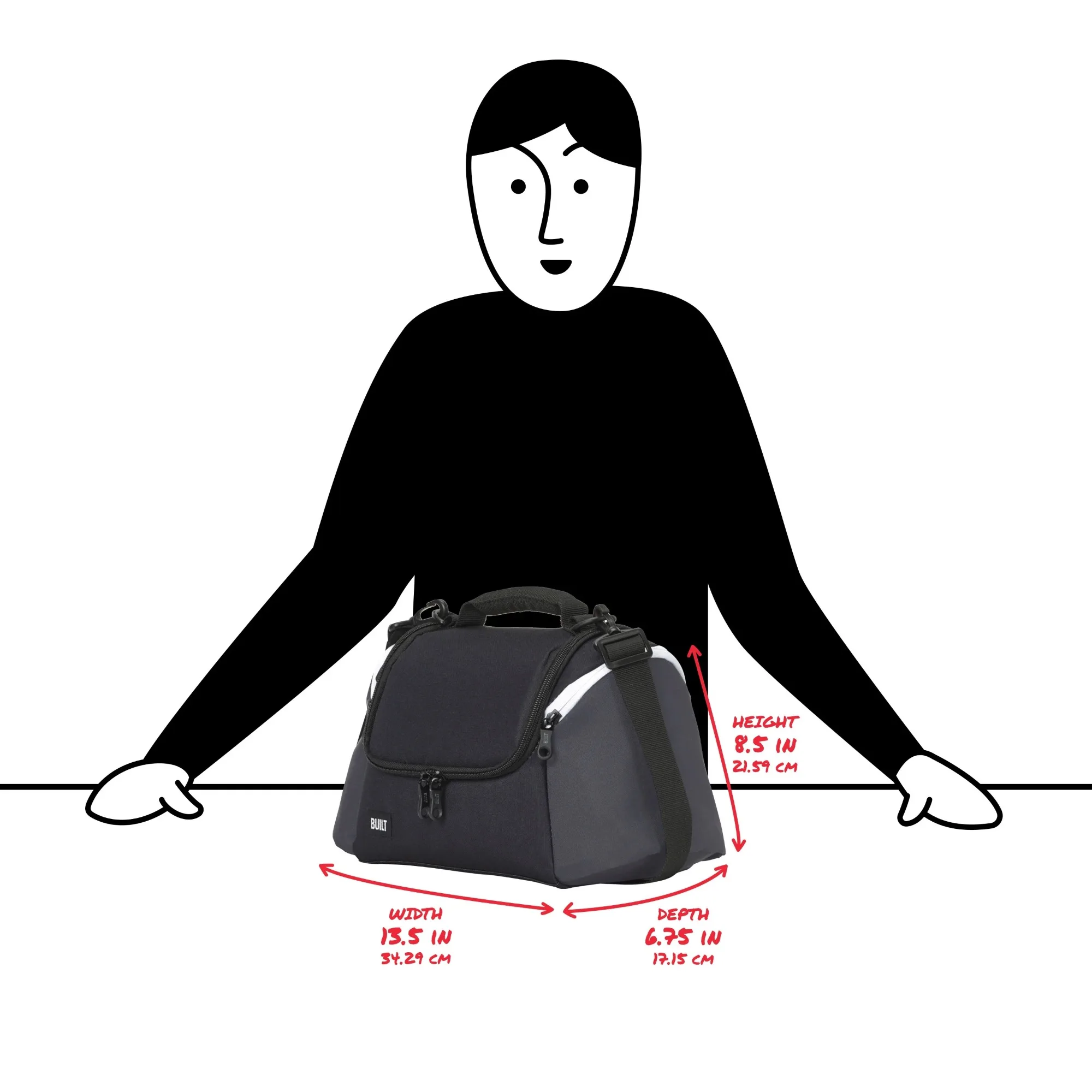 Изолированная сумка для обеда из полиэстера на весь день черного цвета с серыми акцентами