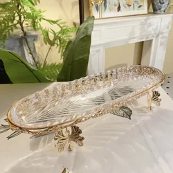 new design Luxury gold plated iron craft candy plate glass metal fruit basket with handle