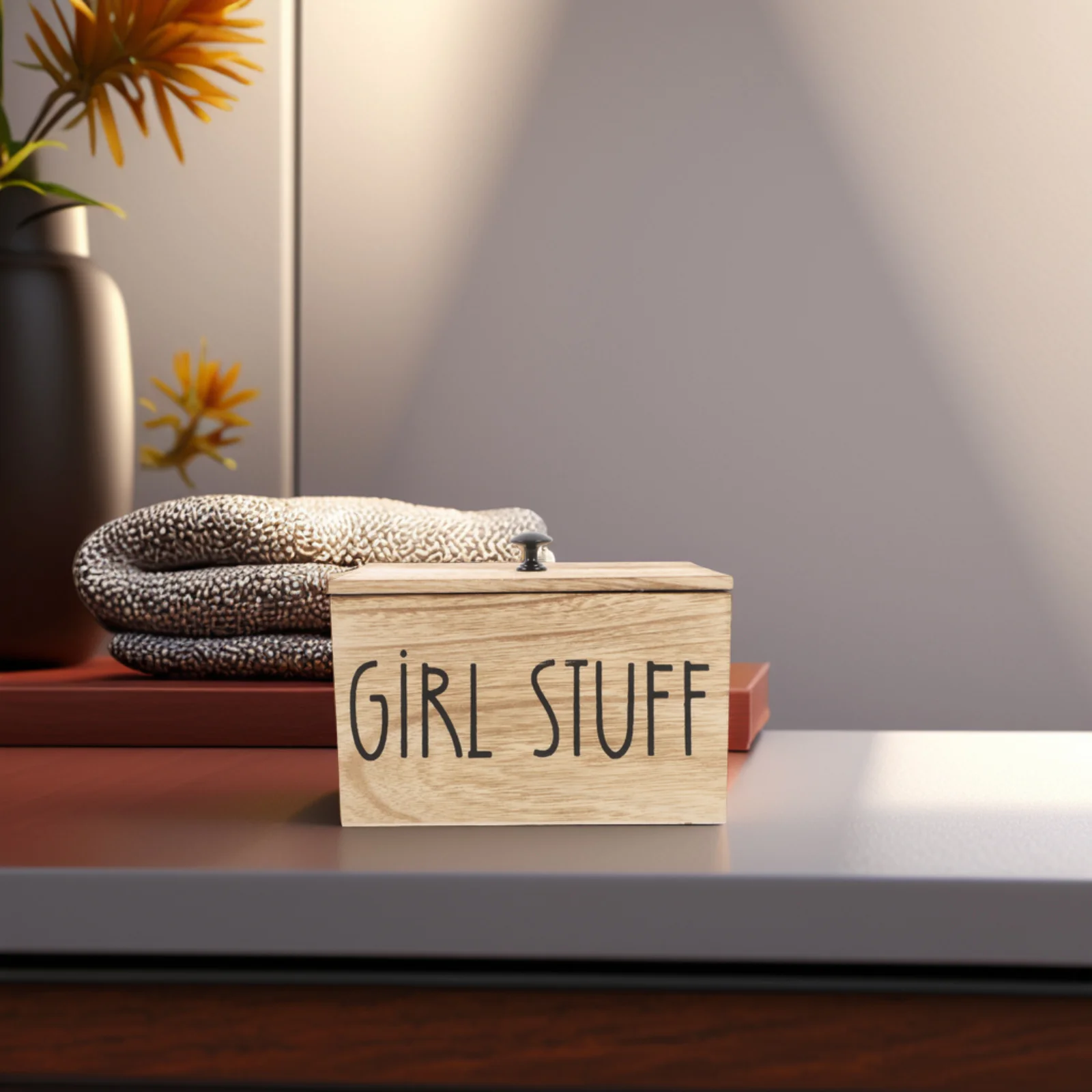 

Wooden Sanitary Pad Storage Box Lid Partition Feminine Product Organizer Bathroom Countertop Rustic Bathroom Accessories