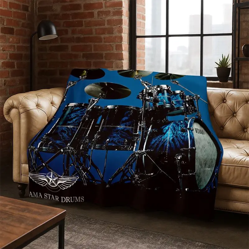Drum Kit Drum Set Music Instruments Flannel Blanket Soft Warm Throw Blanket for Bedroom Living Room Bed Travel Camping Picnic
