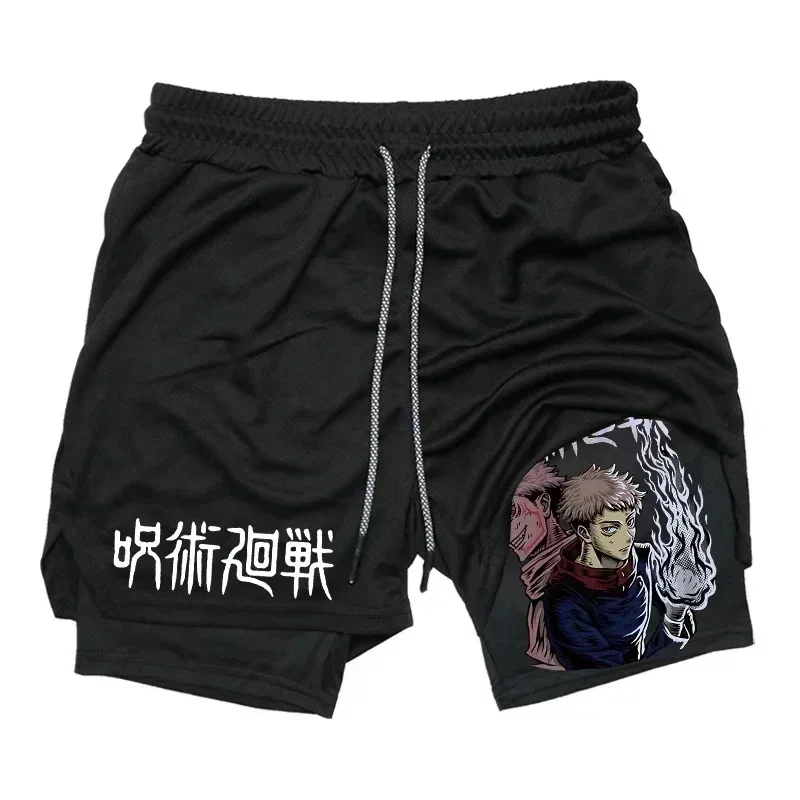 Men\'s Sports Shorts Jujutsu Kaisen Anime Graphic 2 in 1 Compression Shorts for Men Quick Dry Gym Performance Shorts Athletic
