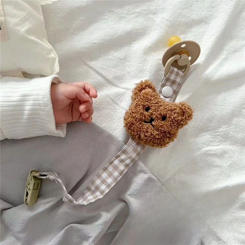 

Baby Pacifier Clip Chain Cute Cartoon Bear Plaid for Toddler Baby Boy Girl Bear Nipple Anti-drop Chain for Newborn Accessories