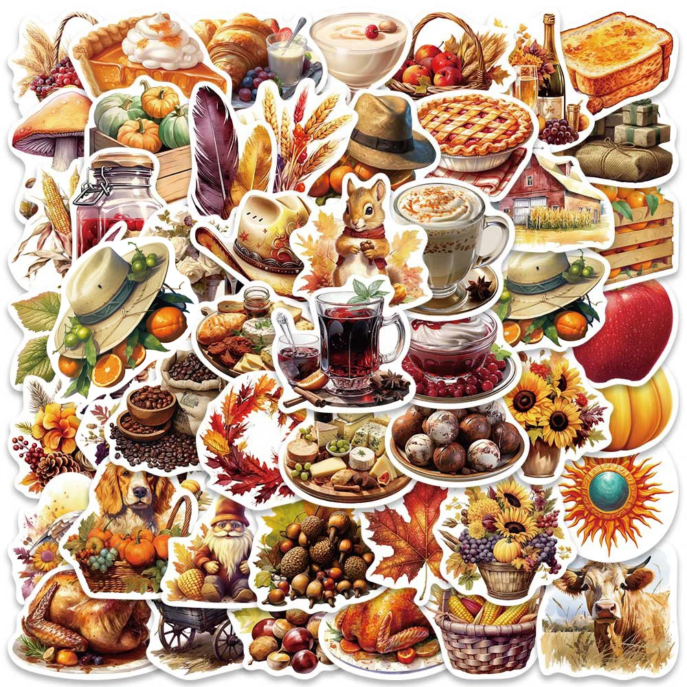 10/30/50pcs Autumn Thanksgiving Day Graffiti Stickers Waterproof DIY Scrapbooking Luggage Phone Mushroom Cartoon Decals Toy Gift