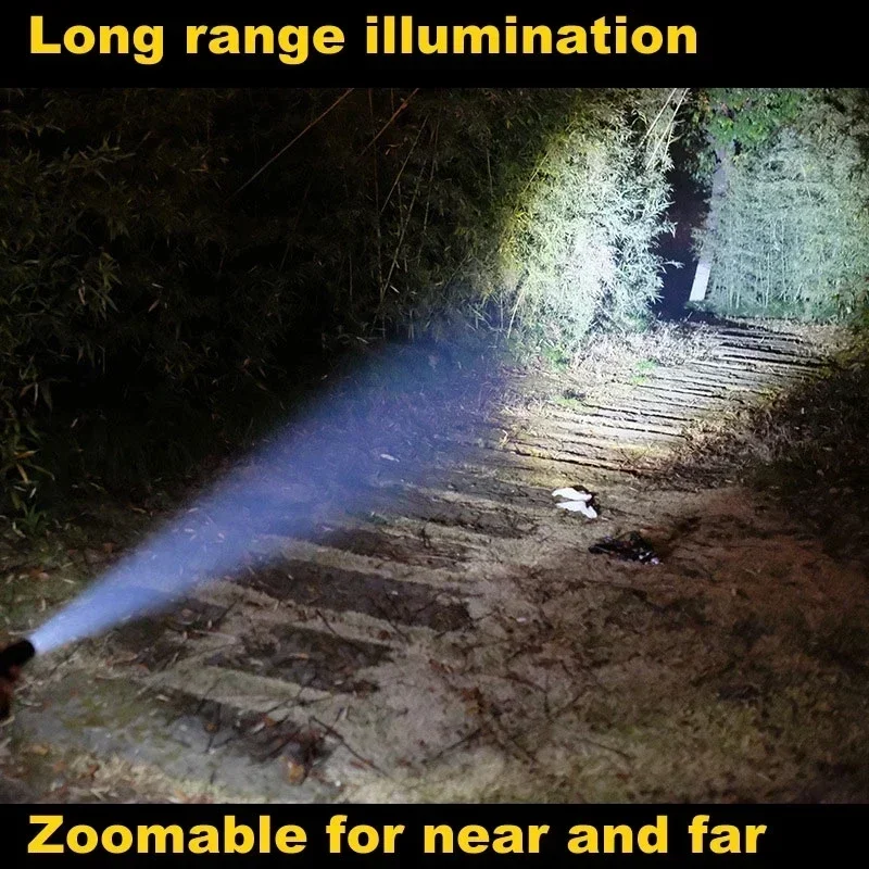 Torcia a LED super luminosa Zoom Torcia tattica 18650 Batteria Torcia in lega di alluminio per autodifesa esterna per caccia Patrol