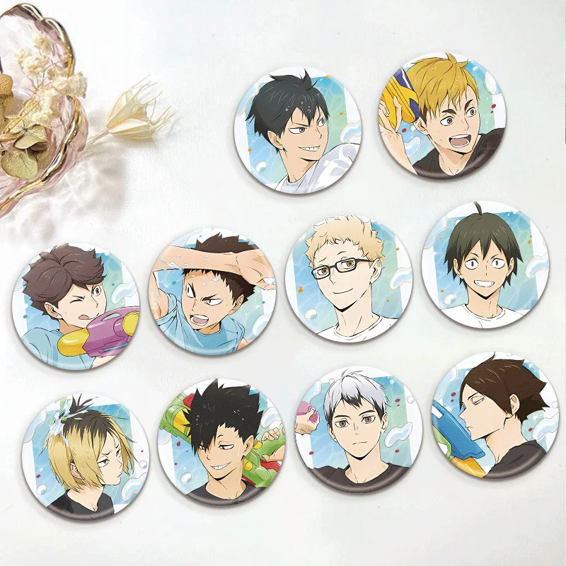 

Anime Haikyuu!! Shoyo Hinata Kei Tsukishima Cosplay Tinplate Badge Summer Water Battle Ambitus