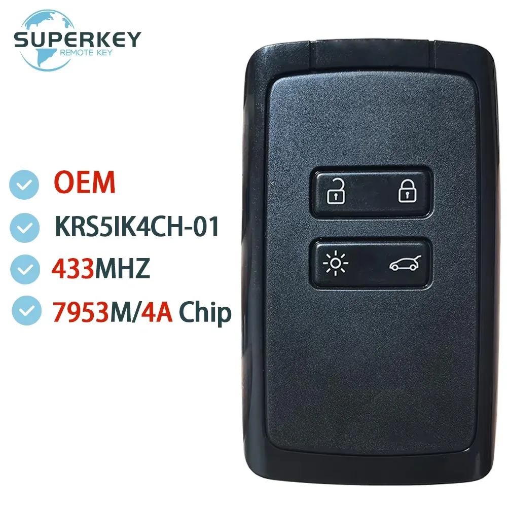 

KR5IK4CH-01 Original OEM For Renault Megane 4 Talisman Espace 5 Kadjar 2016 2017 2018 2019 434Mhz 4A ChipSmart Keyless Card Key