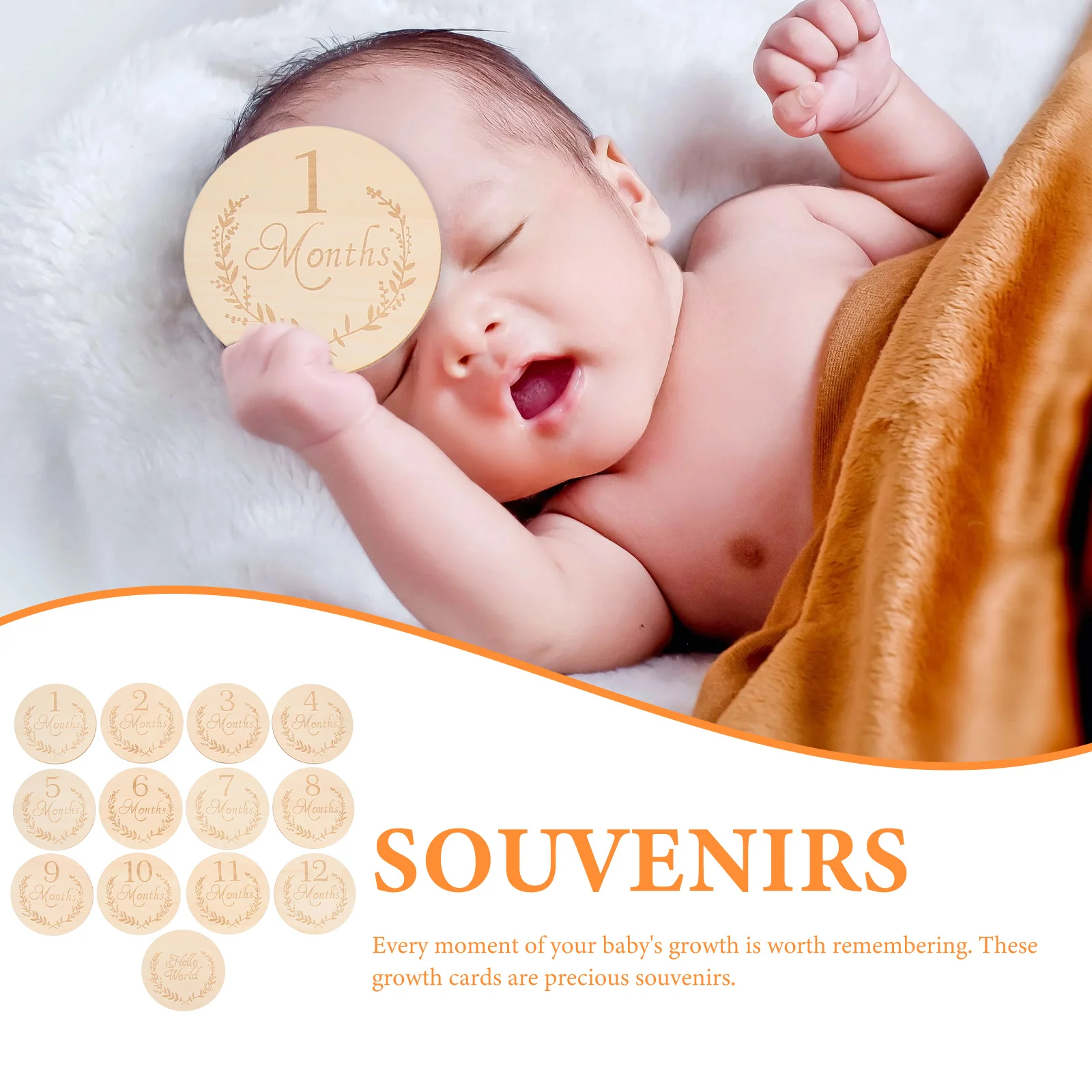 13 Pcs Printed Wood Discs Baby Milestone Cards Growth Newborn Wooden Slices Photography Props