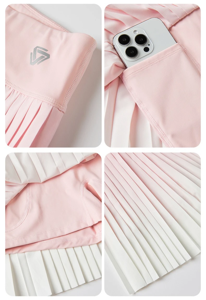 Farbverlauf Plissierter Tennisrock Damen 2-in-1 Sport-Skort Atmungsaktiver Leichter Fitness-Workout-Laufrock für Tennisspielerinnen – Detail 11
