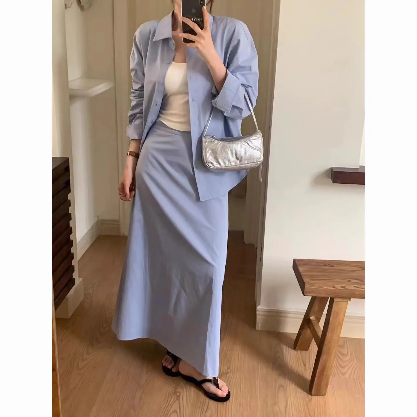 Autumn Suit High-end Lazy Style Comfortable Shirt and Versatile Skirt Two-piece Suit for Women