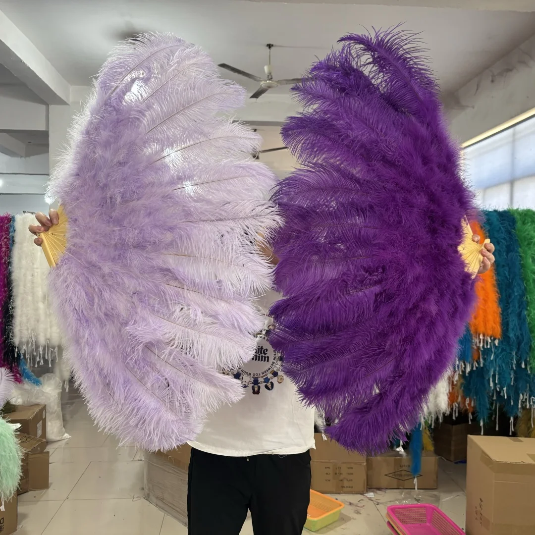 

Real Ostrich Feathers Fan Purple 100CM 130CM Performance Dance Props Plumages Fans Foldable Crafts Fan With Marabou Feathers Fan