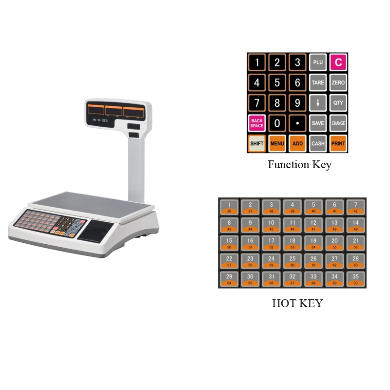 Electronic digital price computing scale with receipt printer high capacity support manage date with pc program