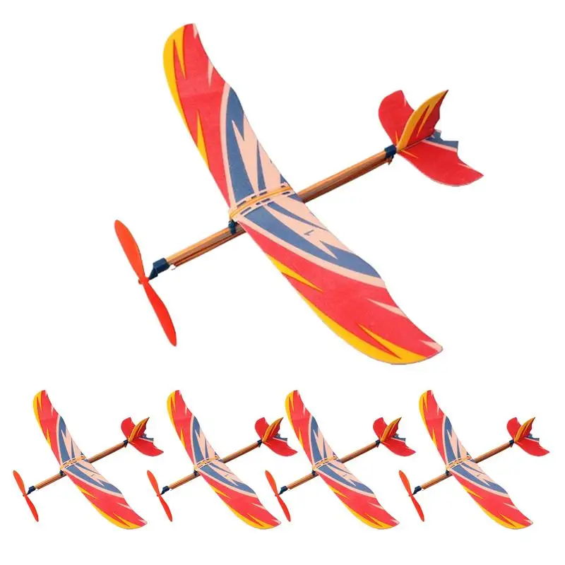 Rubber Band Powered Airplane 5pcs Kids Flying Glider Toy Sturdy Hand-Thrown Model Airplane Toys For Throwing Fun Outdoor Garden