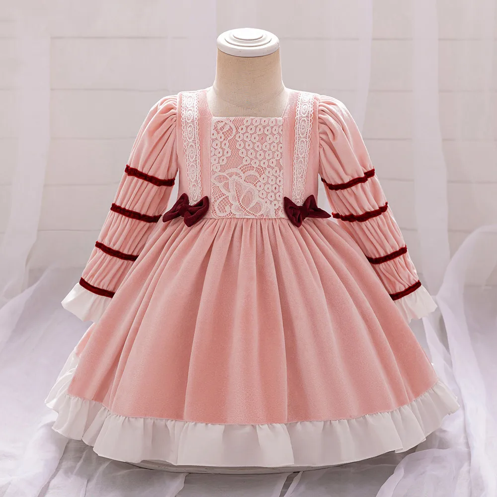 Baby Birthday Party Pink Princess Ball Gown Kids Pleated Tutu Dress Elegant Girls Evening Clothes Infant Fluffy Holiday Wear