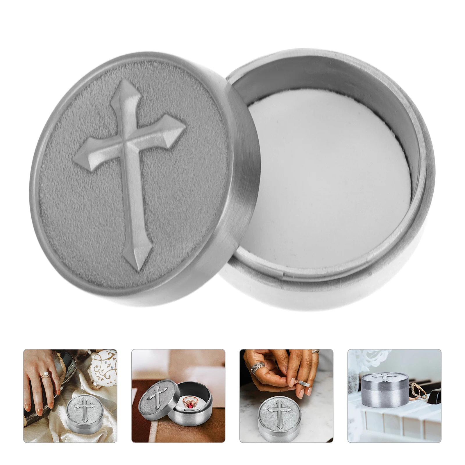 

Mini Alloy Cross Pattern Ring Earrings Storage Box Portable Jewelry Organizer Smooth Edges Wear-Resistant Container Decoration