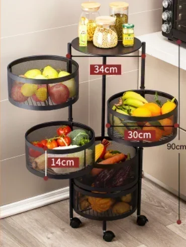 Kitchen Storage Round Rotating Trolley,Fruit Vegetable Floor Shelve Installation-free Racks,Multi-storey Snack Flavoring Basket image 5