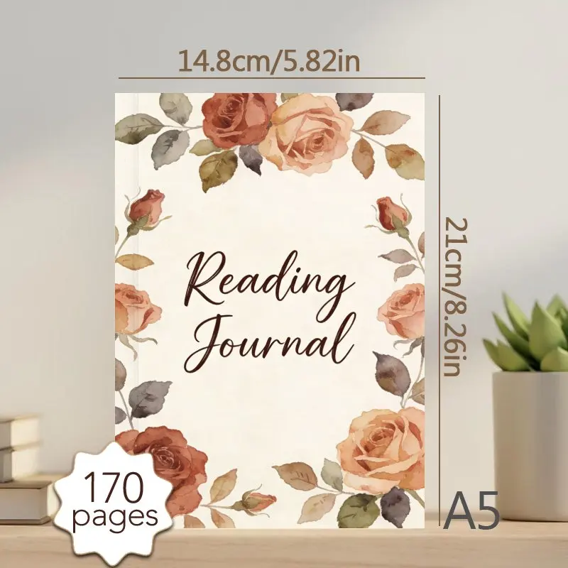 A5 Reading Journal,with Watercolor Roses Design,Reading Log & 52 Book Review Templates,Record Book Quotes,Notes & Reflections