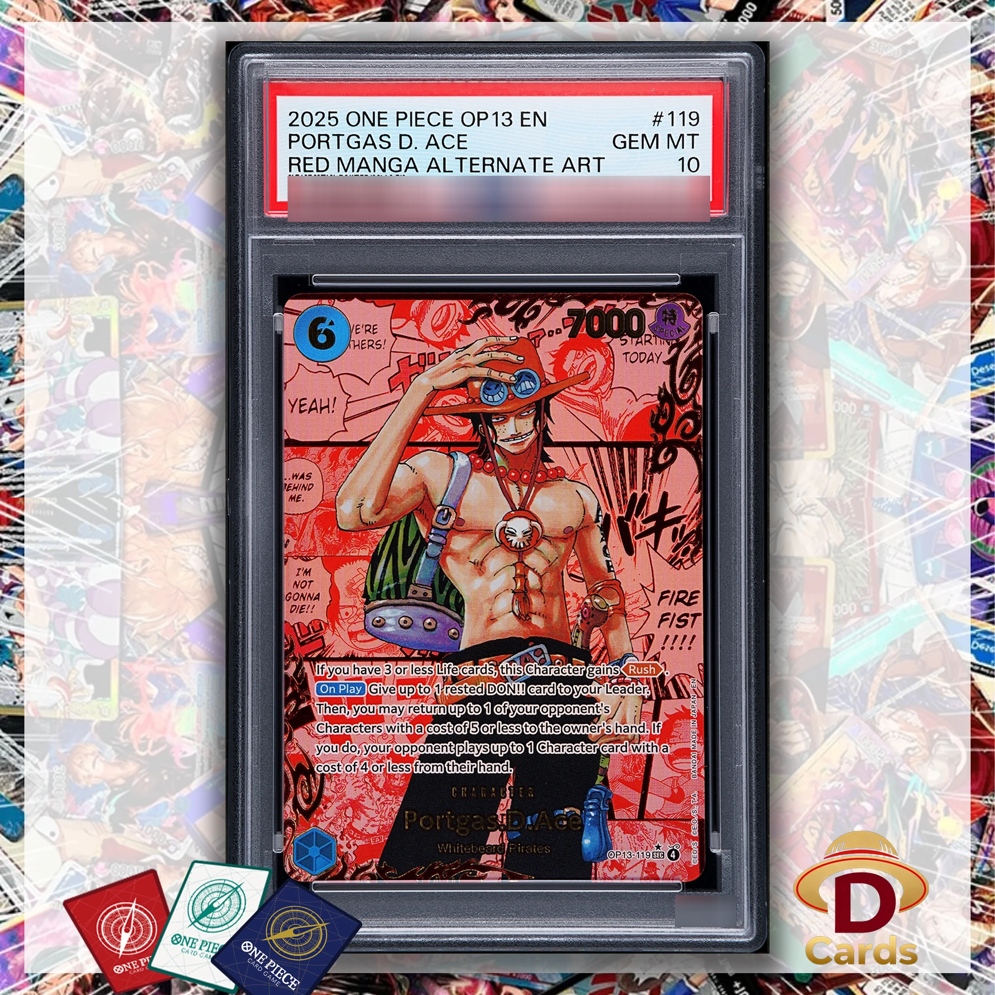 

#119 Portgas D. Ace Red One Piece Manga Alternate Art P/s/a10 10Points Rating Card Collectibles Game Anime Replica Proxy Cards
