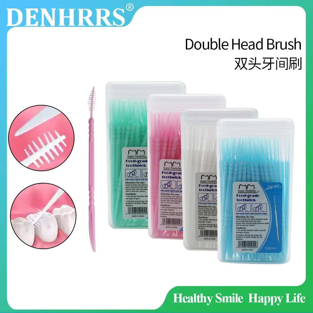 

100pcs/box Double head Dental Toothpicks Interdental Brush Portable Disposable Plastic Oral Hygiene