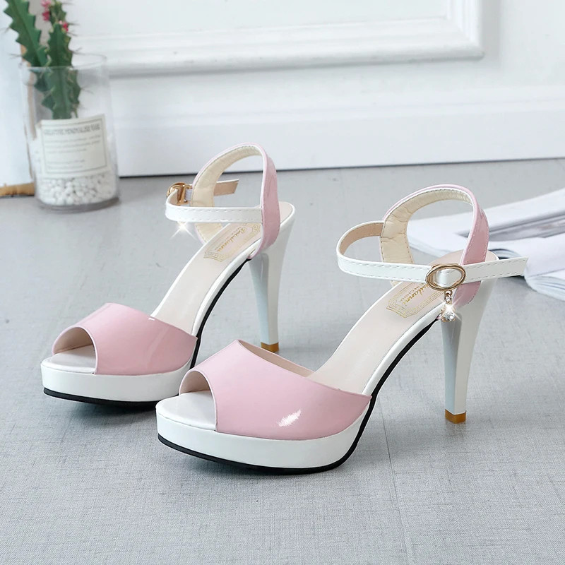 Summer New Fashion Shoes Color One-line Buckle with Fish Mouth High Heels Stiletto Waterproof Platform Sandals Women