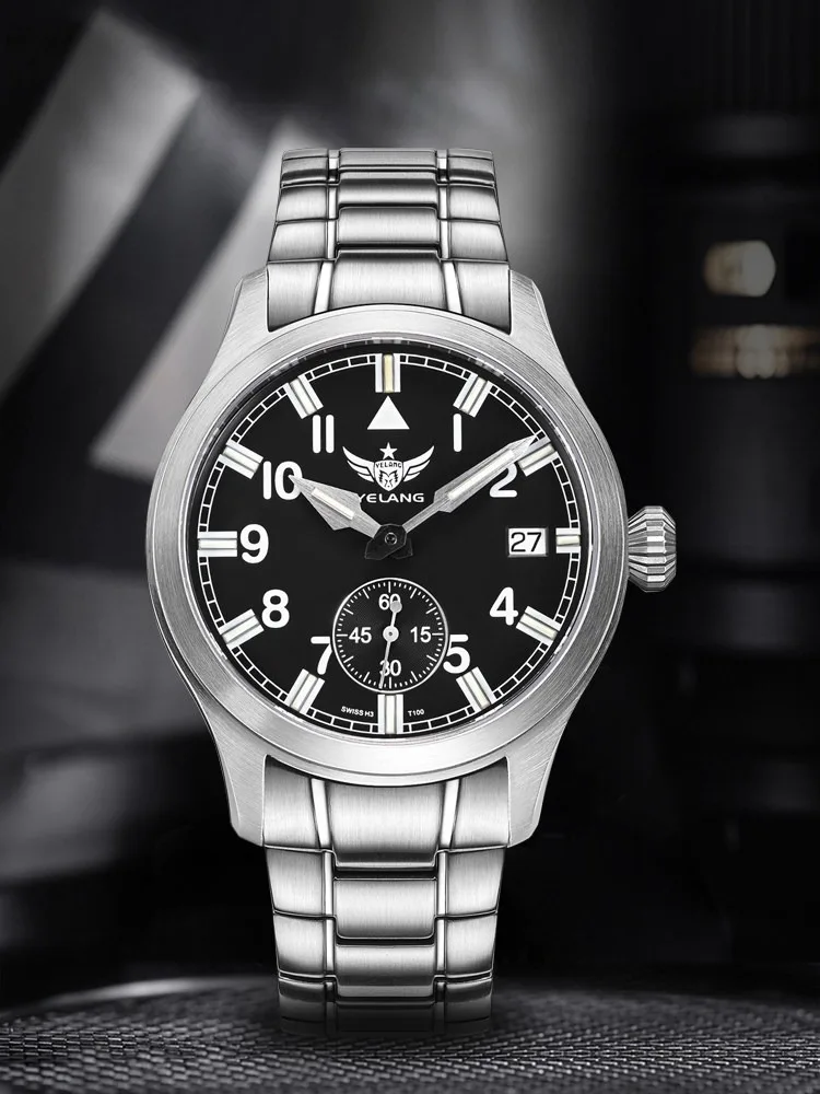 Yelang Men Quartz Pilot Watch Luminous 10years Battery Small Second Dial Waterproof 100m Ronda Movement Sapphire Military Watch