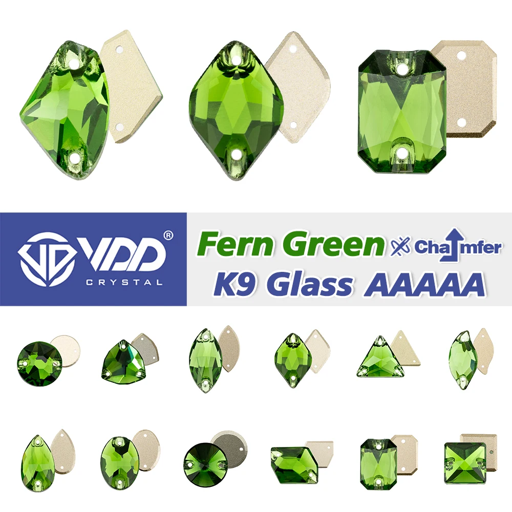 VDD S113 Fern Green AAAAA Top-Qualität K9 Glas aufnähbare Strasssteine, Kristall-Nähsteine mit flacher Rückseite für Kleidung, Hochzeitskleid – Detail 1