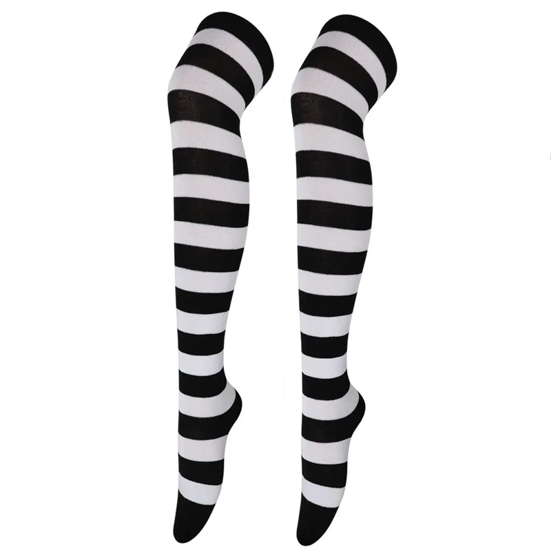 Farbe Gestreifte Strümpfe Japanische Overknee-Socken Mode Frauen Halten Warme Socken Sexy Schlanke Lange Socken Schwarz Weiß Gestreifte Strumpfwaren