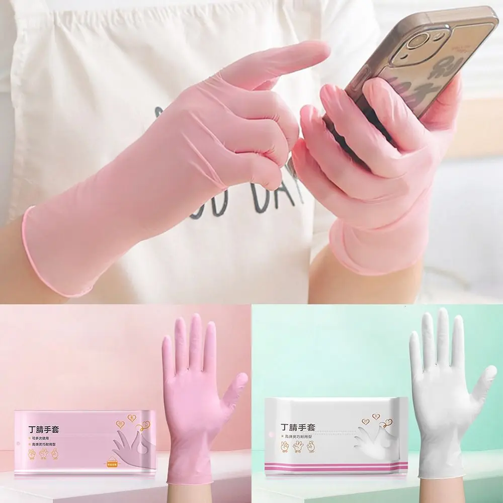

Durable Household Cleaning Beauty Pink Nitrile Gloves Dishwashing Multi-purpose Disposable Latex Gloves Flexible Kitchen Gloves