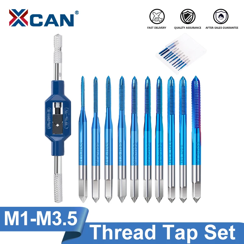 XCAN Gwintownik 10szt M1-M3.5 HSS Gwintownik metryczny Gwintownik wiertarski z regulowanym kluczem do gwintowników Gwintownik maszynowy z powłoką Nano Blue