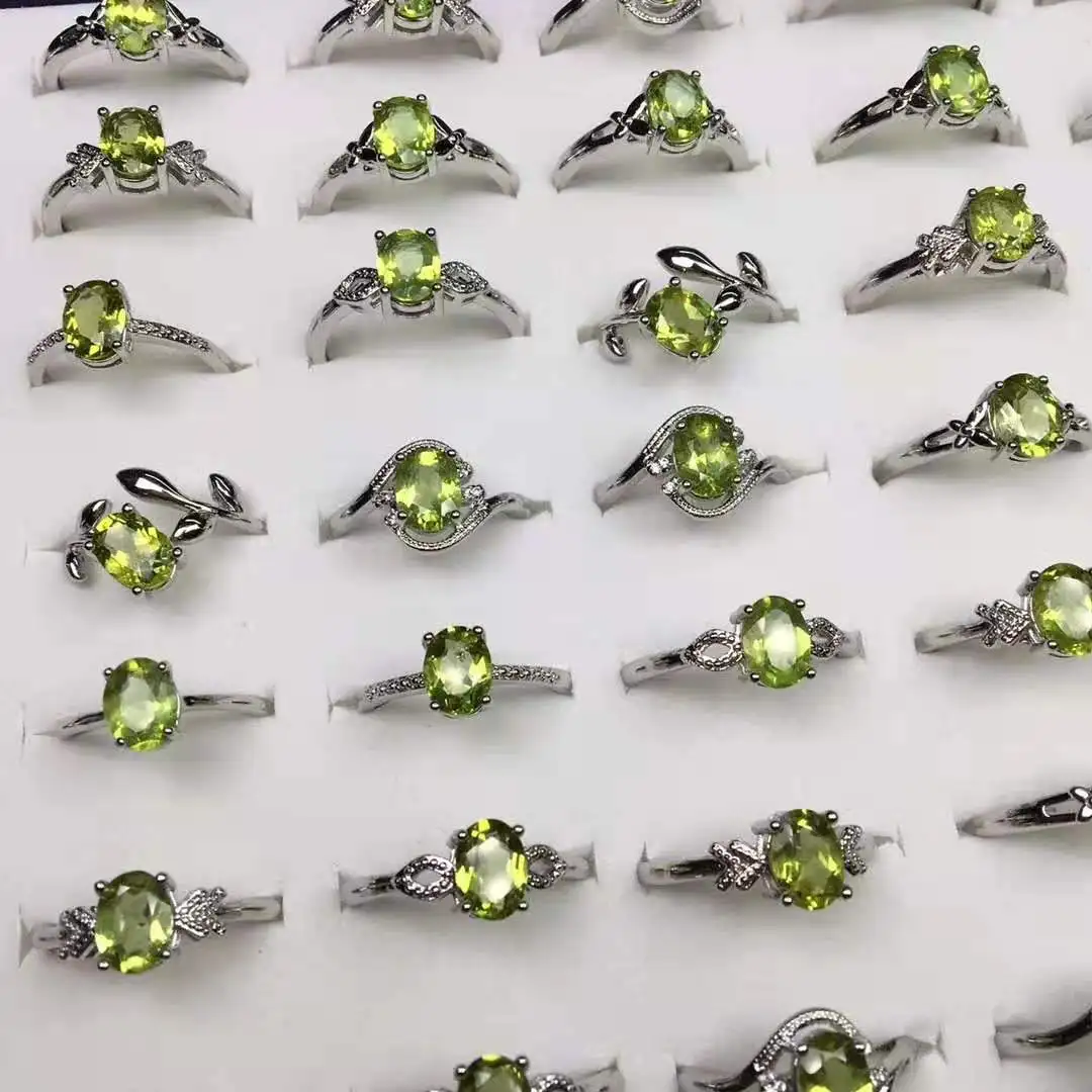 

Wholesale 10pcs/lot Natural Peridot 6x8mm Oval Shape Ring Semi-Precious Gemstone Jewlery Finger Rings,Adjustable