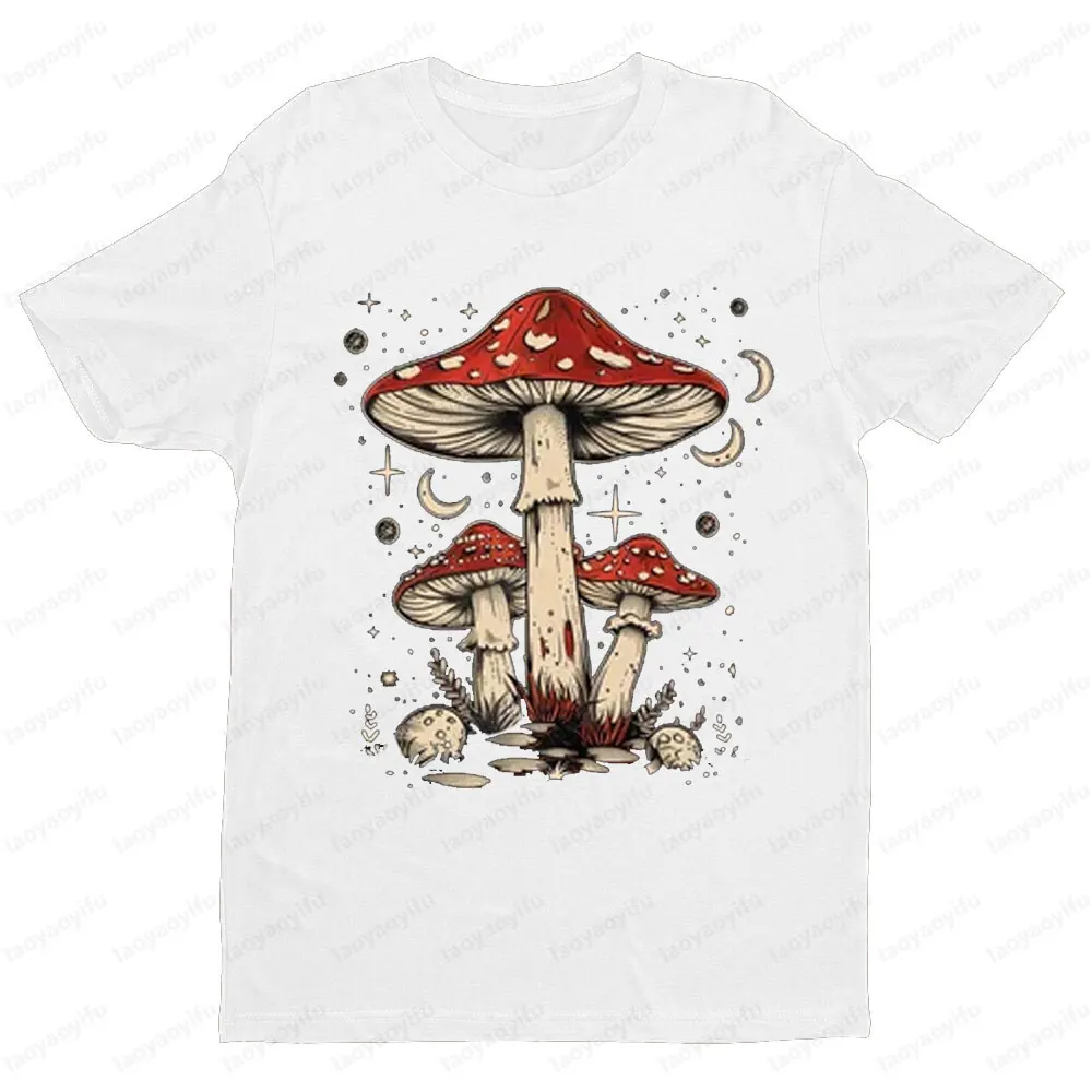 Retro Hippie Mushrooms TShirt Nature T Shirt Bohemian Mushroom Shirt Graphic Printed T-shirt Men Women Fashion Cotton Tee Tops