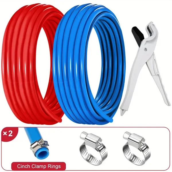 1/2'' 펙스 파이프, 1/2'' 블루 및 레드 튜빙 (100피트 x 2롤) 200피트 키트, 휴대용 물용 1/2인치 펙스 파이프, 1/2인치 배관