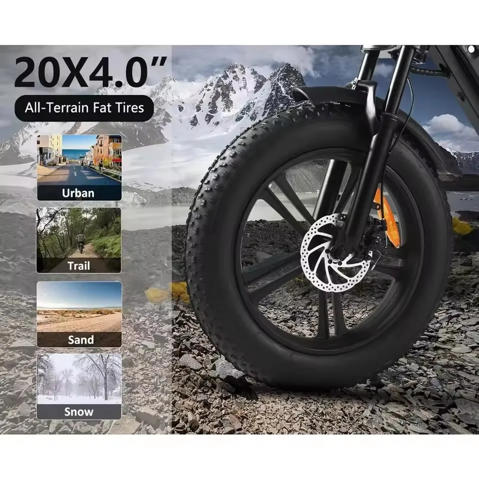 1500W Moped Style Electric Bike 48V 18Ah Removable Battery 32MPH Top Speed All Terrain Fat Tire Adult eBikes