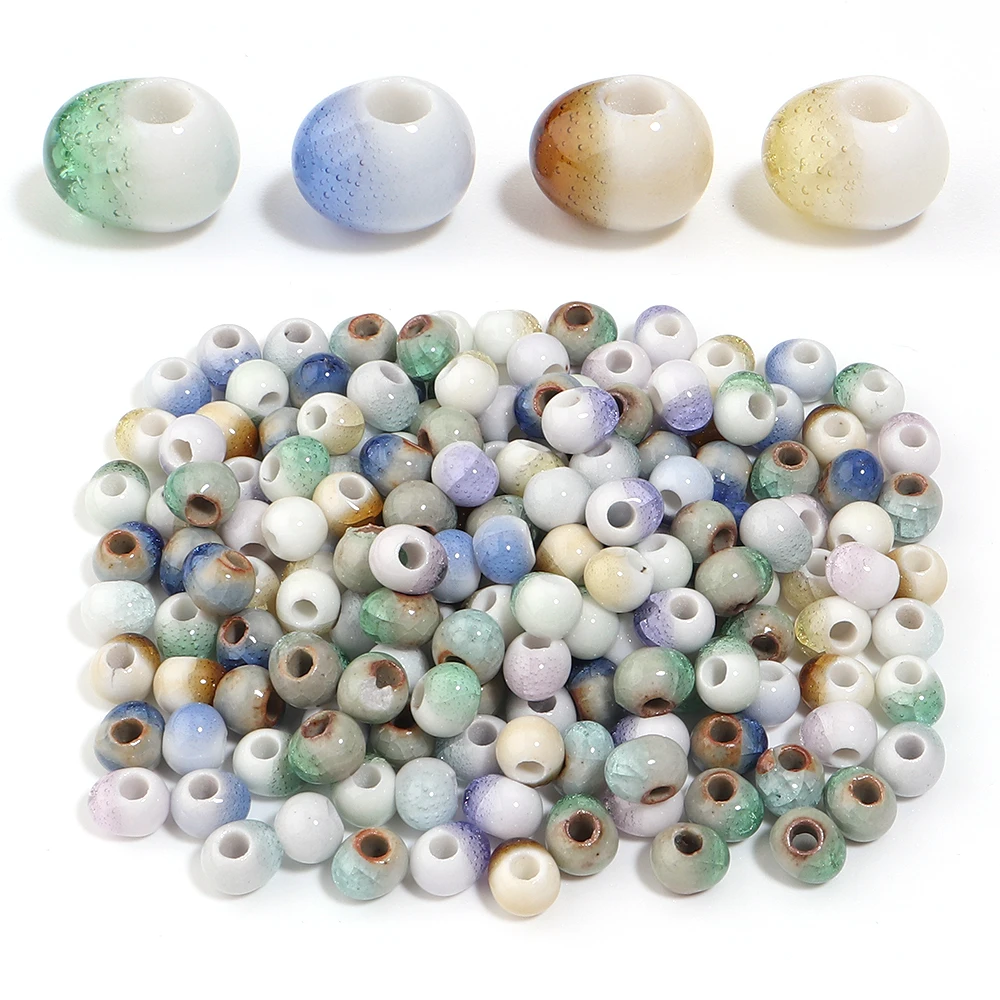 40 Stück 6 x 7 mm Eisriss-Keramikperlen, bunte runde lose Porzellanperlen für die Schmuckherstellung, DIY-Halskette, Armbänder, Zubehör