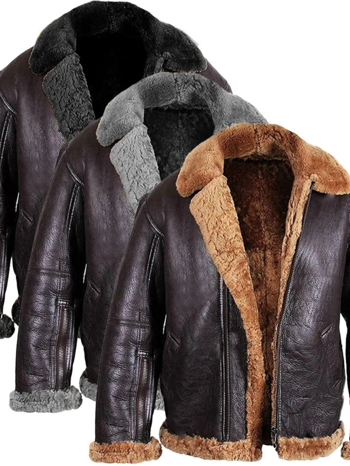 

Classic Briti Imitation Fur PU Leather Coat Youth Casual Winter Jaet Zipper Closure Busin Casual Sle Regular Length