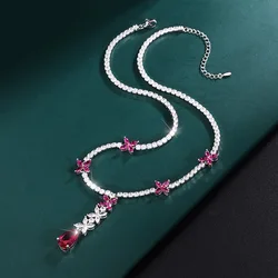 2022 New 925 Sterling Silver Ruby Crystal Pendant Necklace Small Butterfly Woman Jewelry Gift for Girlfriend Dropshipping Luxury