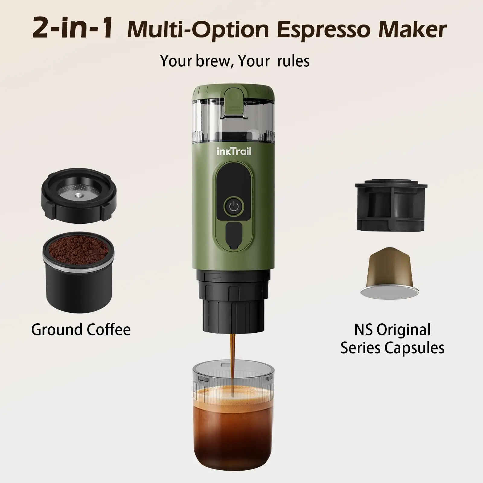 

Portable Electric Coffee Machine 20Bar Pressure USB Rechargeable Compatible with Capsule & Ground Coffee for Home Office Outdoor
