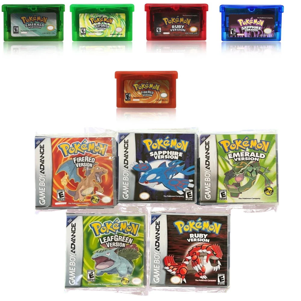 

High Quality USA Pokemon Classic GBA Games (5 Versions) - Emerald/FireRed/LeafGreen/Ruby/Sapphire | 32 Bit Cartridge with Box