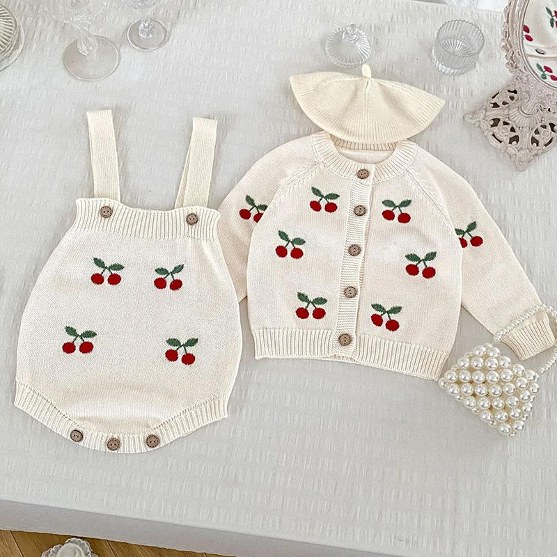 

2024 New Autumn Toddler Baby Girl Knitting Clothes Suit Long Sleeved Knitted Cardigan+Jumpsuit Children Knitted Clothes Set