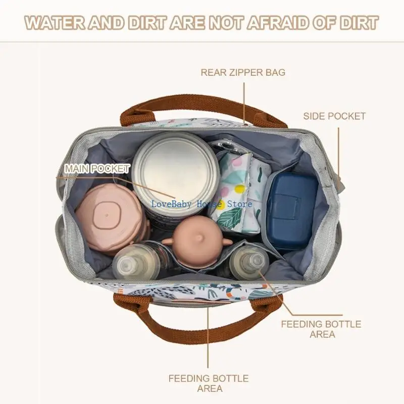 BX0D حقيبة الأم الأنيقة والكبيرة للأم بنمط الزرافة لإكسسوارات الأطفال #4