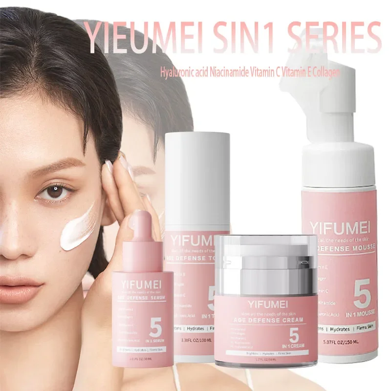 Kosmetik-Hautpflege-Sets – 5-IN-1-Gesichtsset mit Vitamin C – feuchtigkeitsspendende und aufhellende Gesichtspflegeprodukte gegen Falten