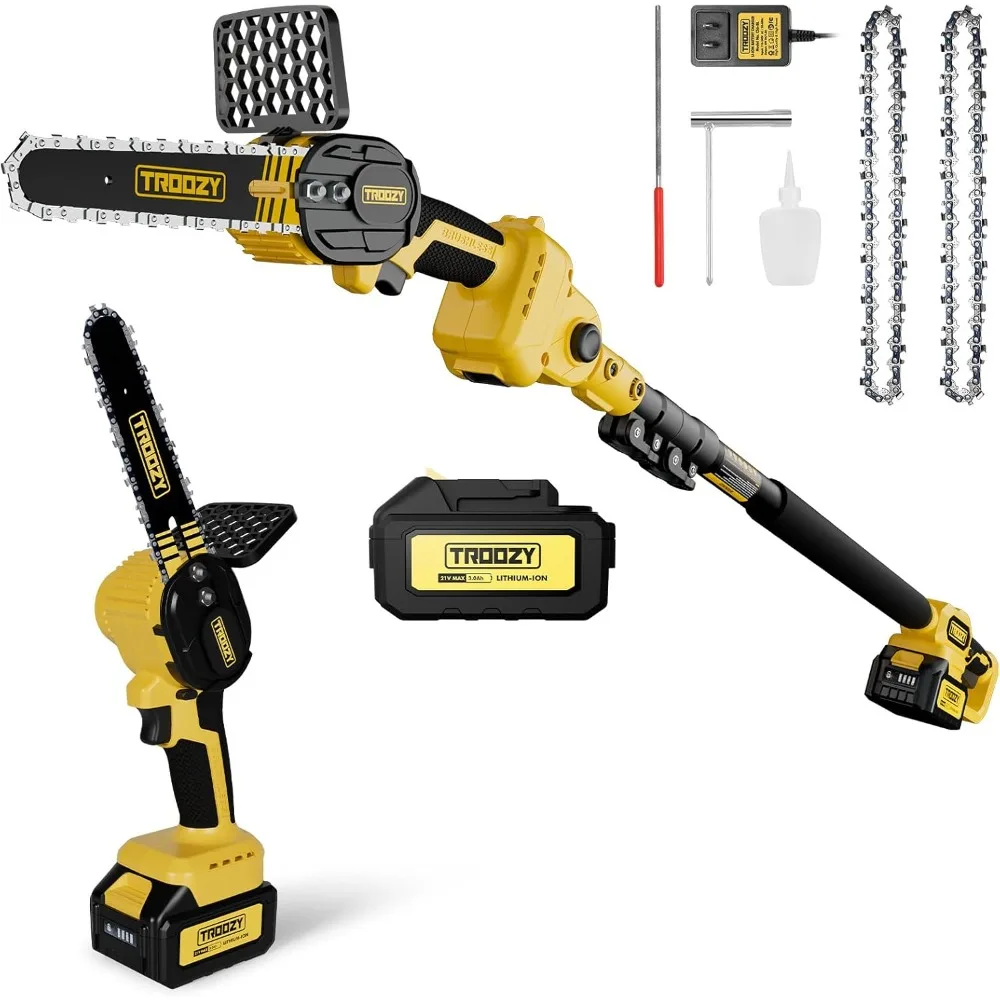 

Cordless Pole Saw & Chainsaw 2-in-1, 6" Brushless Motor Tree Trimmer Tree Cutter, Multi-Angle Adjustable for Tree Pruning, Branc